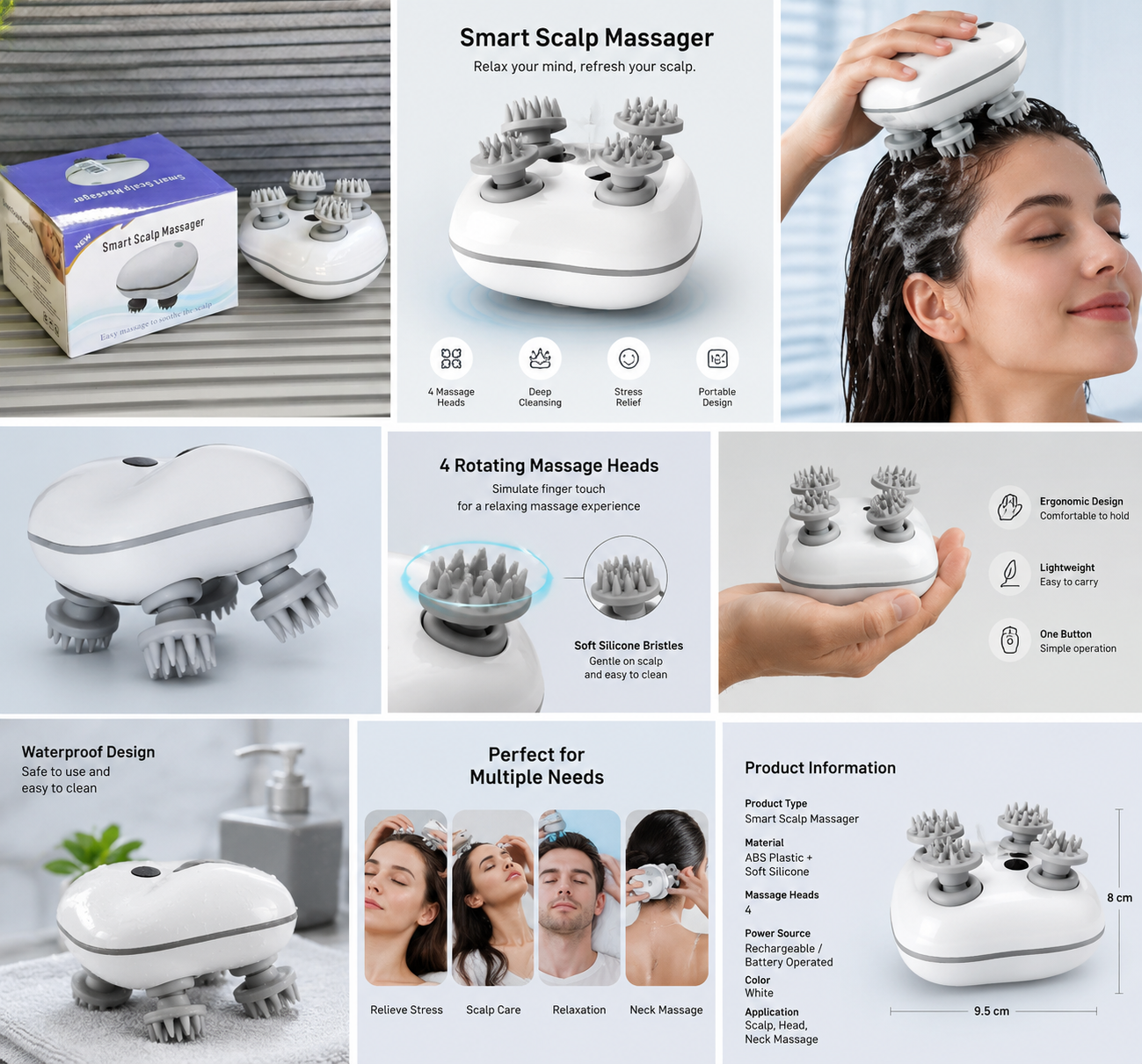 Smart Electric Scalp Massager – Portable Head Massage Device for Stress Relief & Hair Care